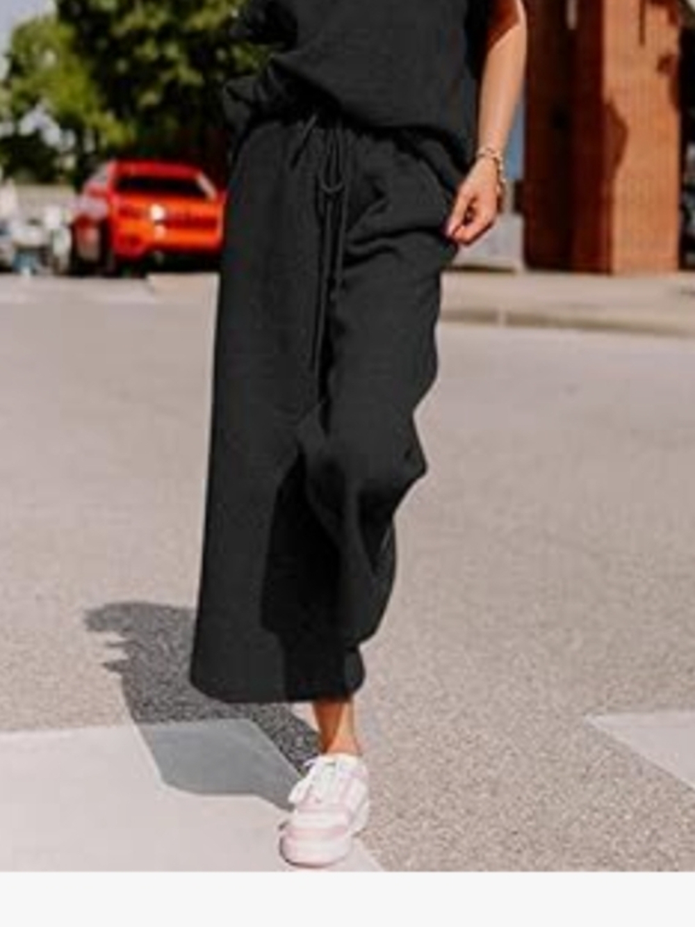 Black Wide Leg Drawstring Pants SET  Women